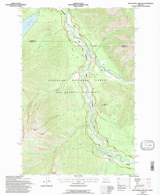 Classic USGS Big Salmon Lake East Montana 7.5'x7.5' Topo Map Image