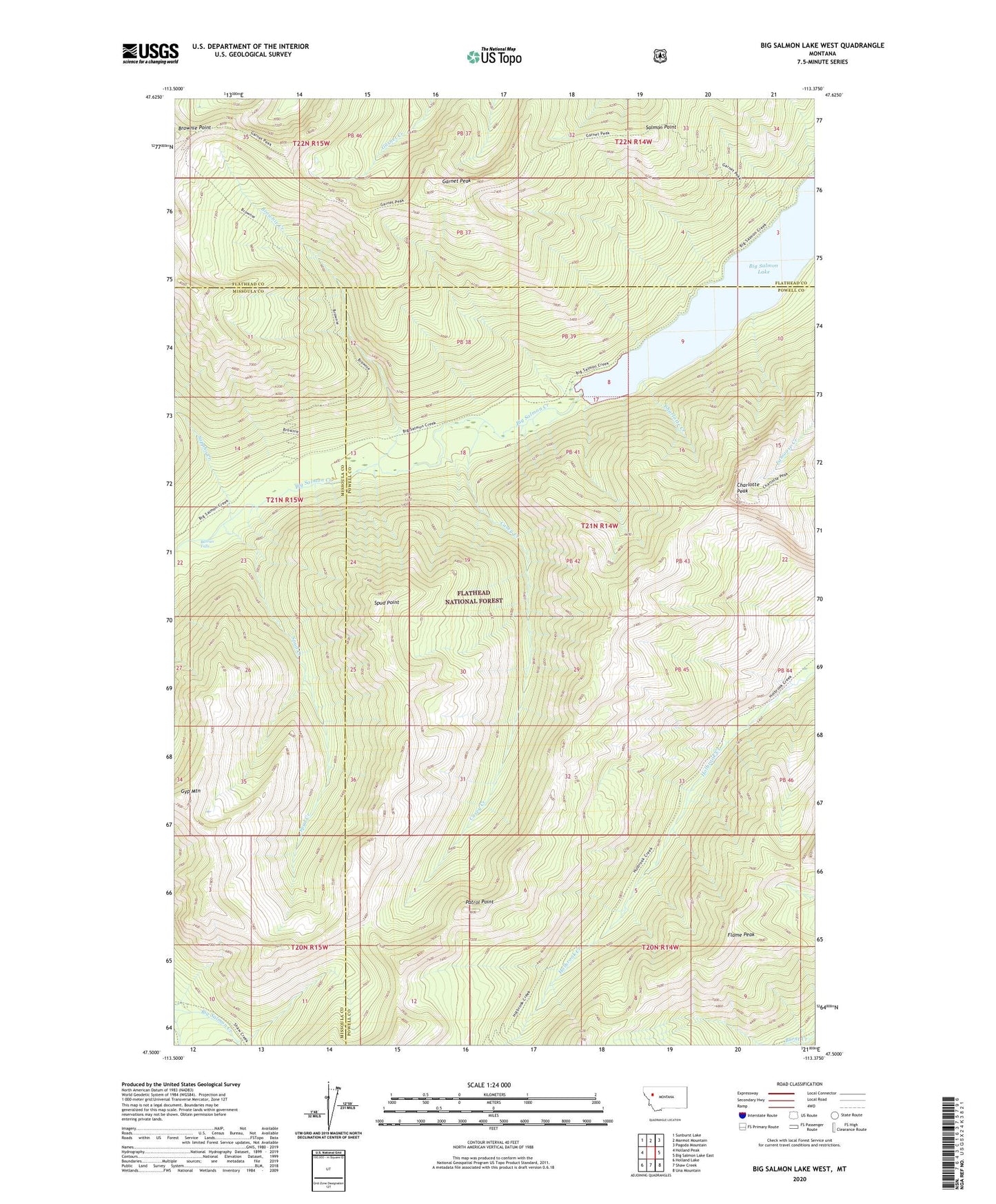 Big Salmon Lake West Montana US Topo Map Image