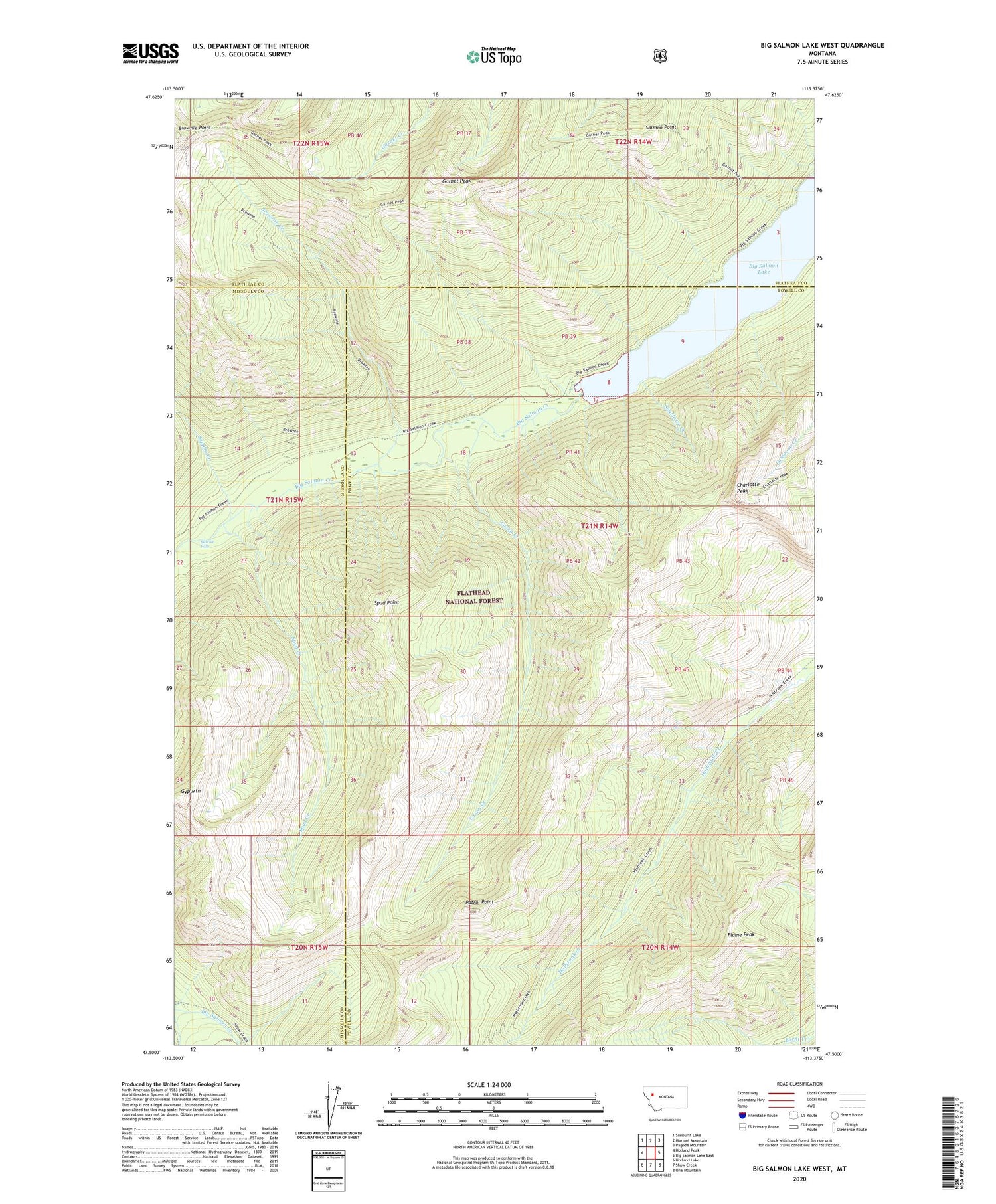 Big Salmon Lake West Montana US Topo Map Image