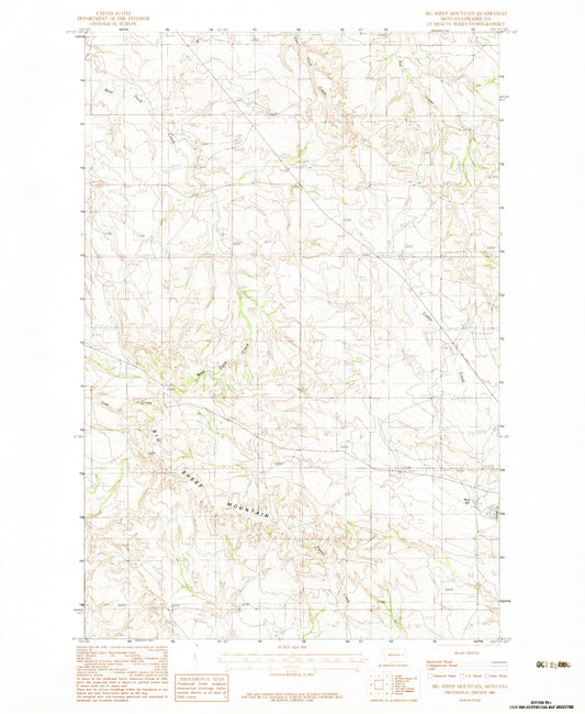 Classic USGS Big Sheep Mountain Montana 7.5'x7.5' Topo Map Image