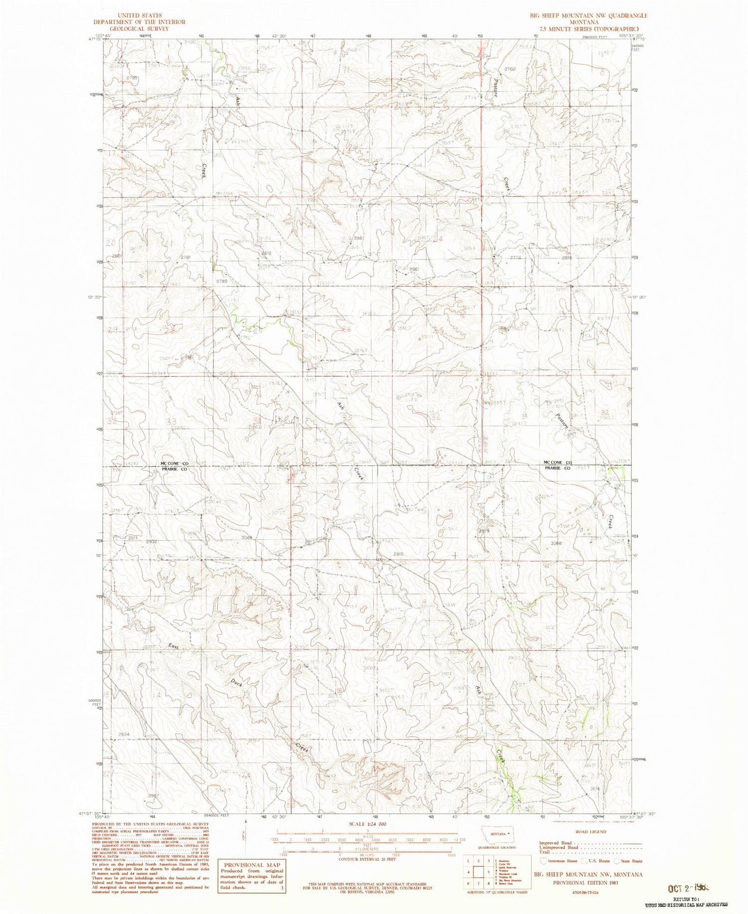 Classic USGS Big Sheep Mountain NW Montana 7.5'x7.5' Topo Map Image