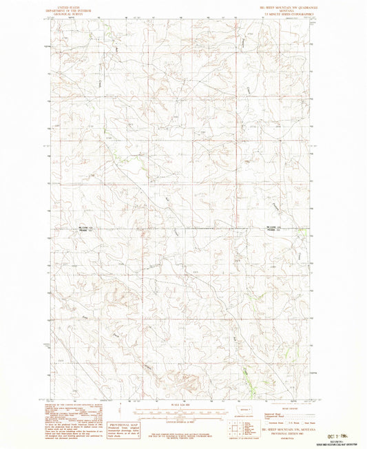 Classic USGS Big Sheep Mountain NW Montana 7.5'x7.5' Topo Map Image