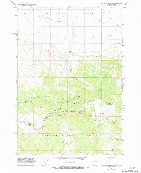 Classic USGS Big Table Mountain Idaho 7.5'x7.5' Topo Map Image