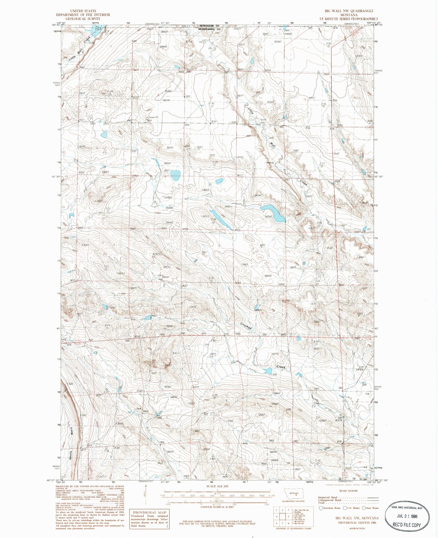 Classic USGS Big Wall NW Montana 7.5'x7.5' Topo Map Image