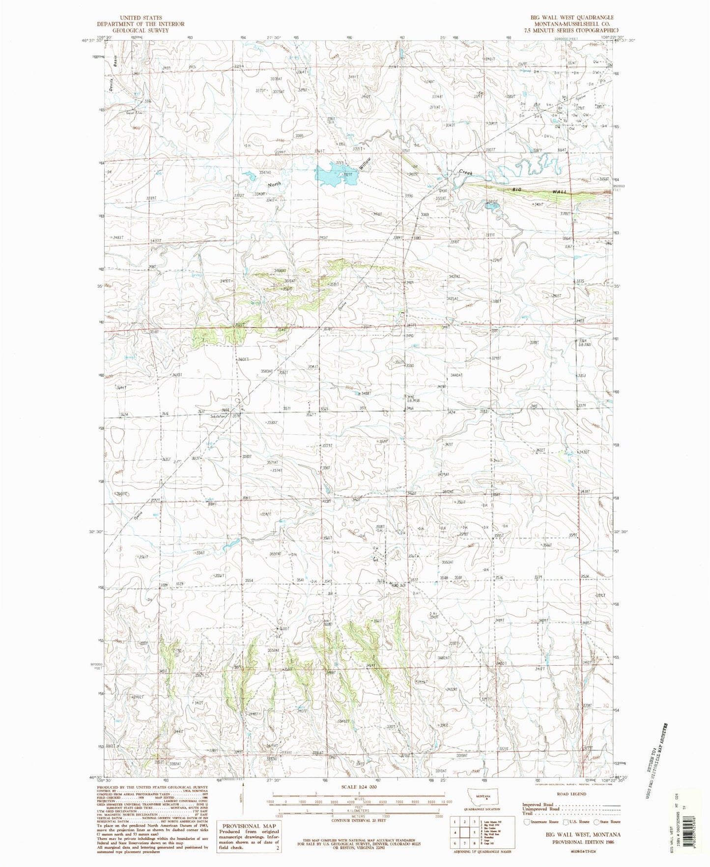 Classic USGS Big Wall West Montana 7.5'x7.5' Topo Map Image