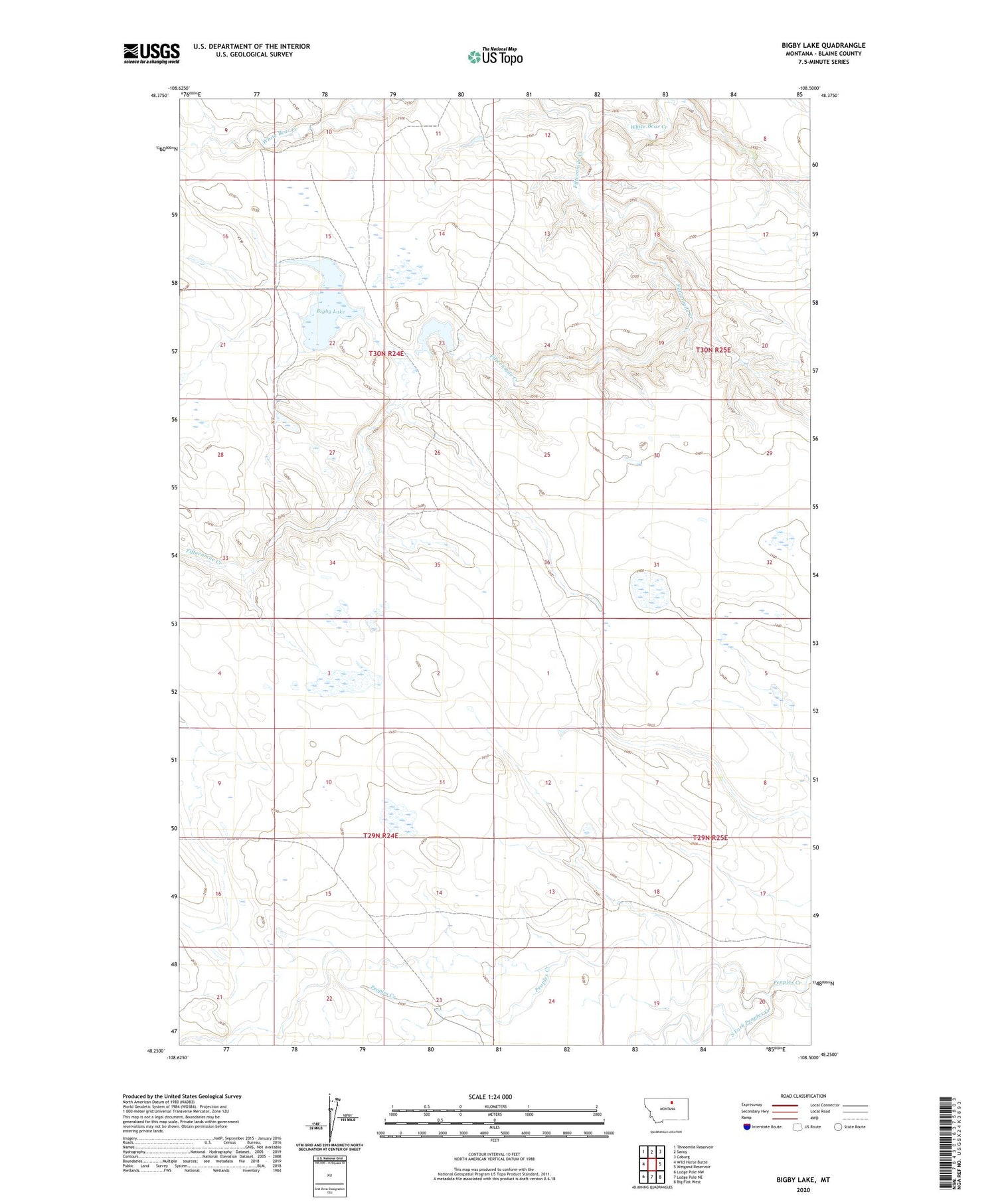 Bigby Lake Montana US Topo Map Image