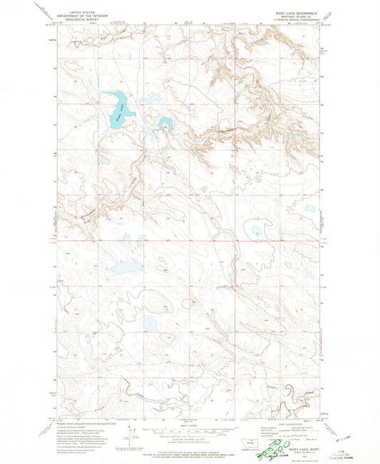 Classic USGS Bigby Lake Montana 7.5'x7.5' Topo Map Image