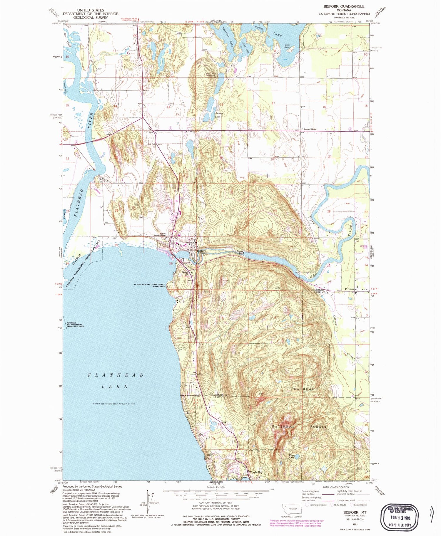 Classic USGS Bigfork Montana 7.5'x7.5' Topo Map Image