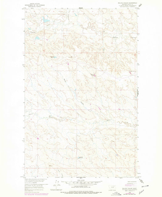 Classic USGS Billick Coulee Montana 7.5'x7.5' Topo Map Image