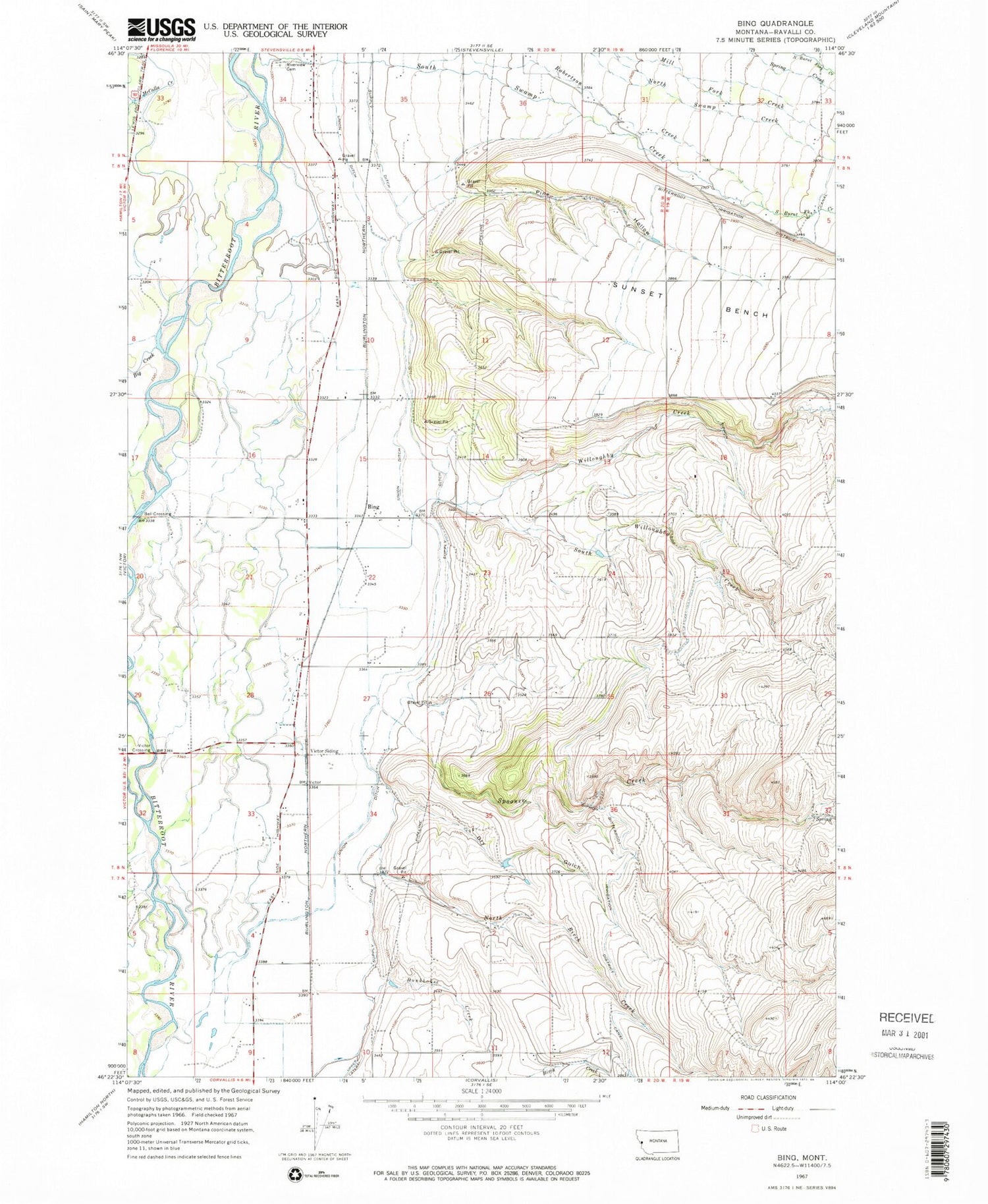 Classic USGS Bing Montana 7.5'x7.5' Topo Map Image
