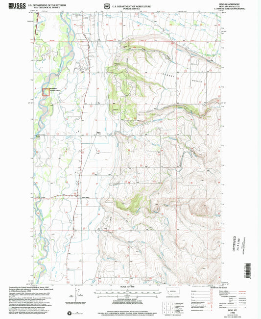 Classic USGS Bing Montana 7.5'x7.5' Topo Map Image