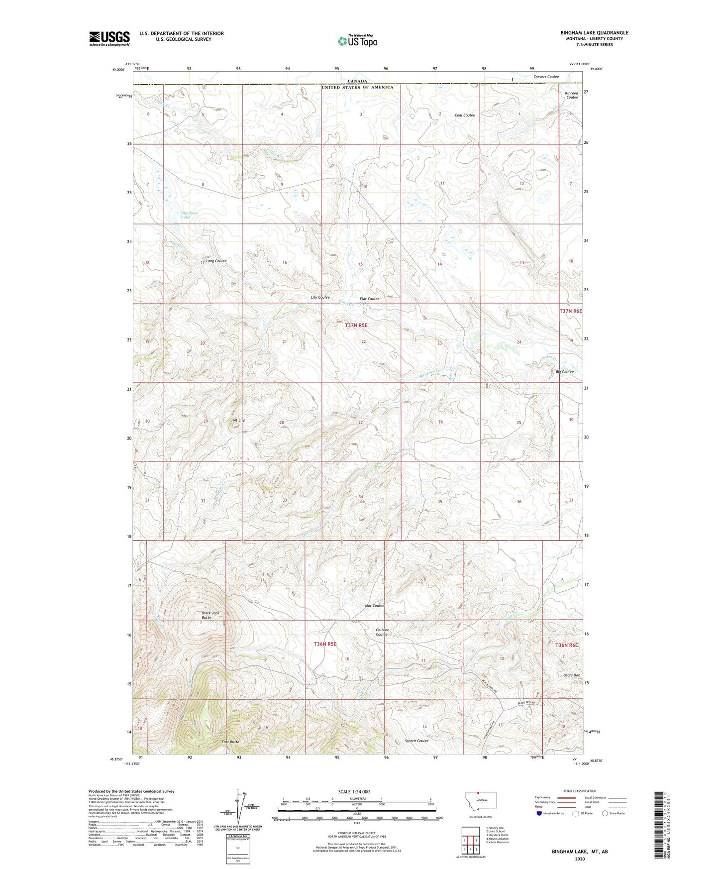 Bingham Lake Montana US Topo Map Image