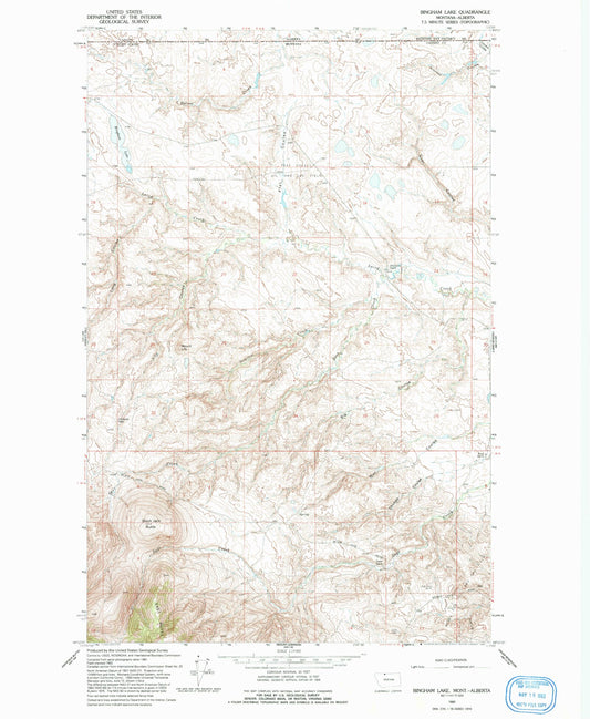Classic USGS Bingham Lake Montana 7.5'x7.5' Topo Map Image