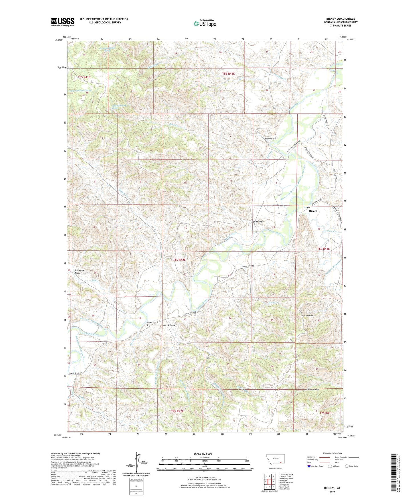 Birney Montana US Topo Map Image