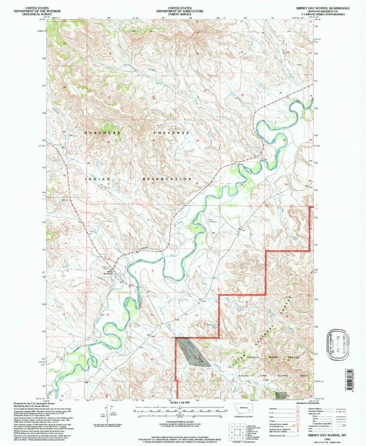 Classic USGS Birney Day School Montana 7.5'x7.5' Topo Map Image