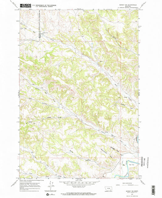 Classic USGS Birney SW Montana 7.5'x7.5' Topo Map Image