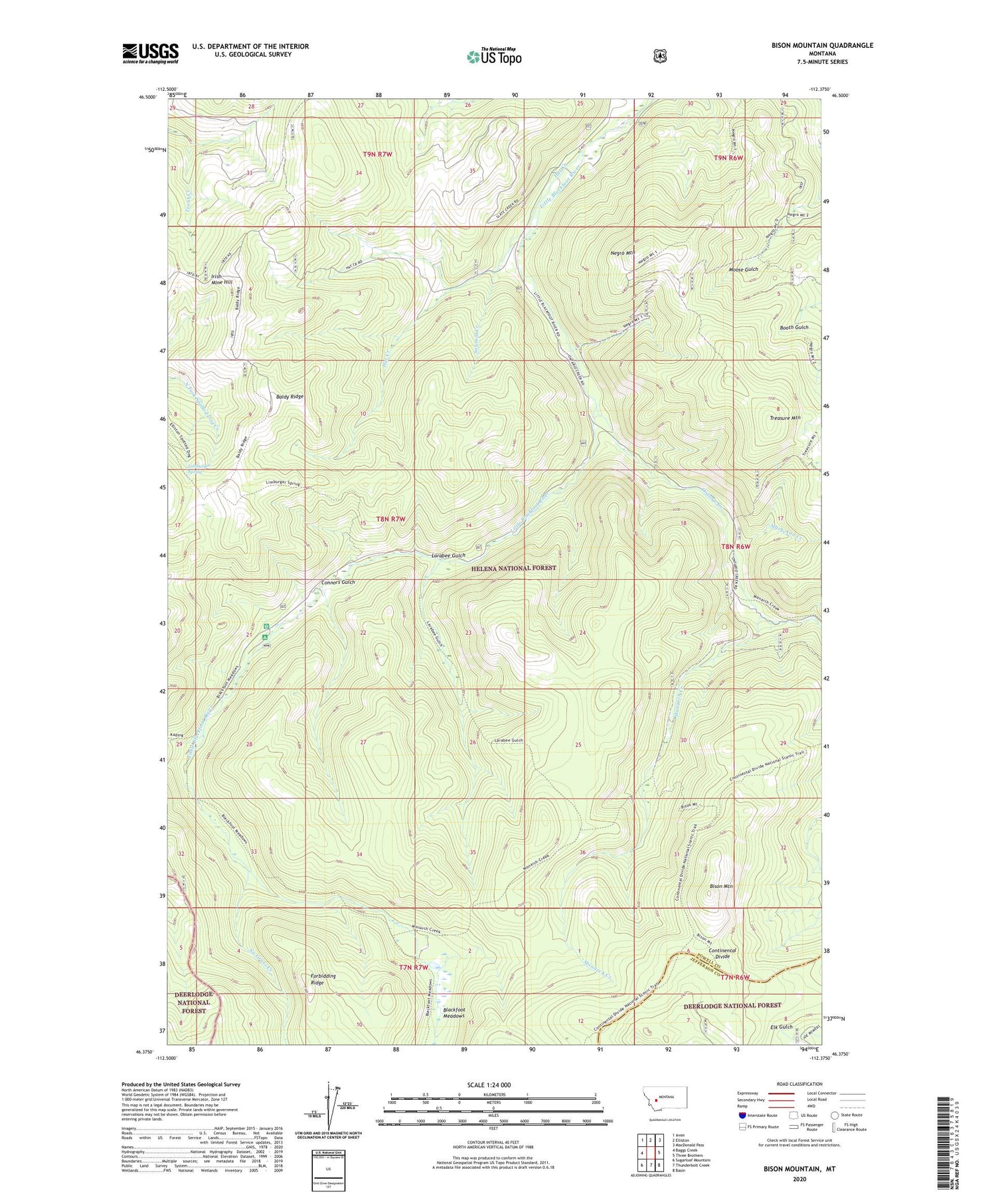 Bison Mountain Montana US Topo Map Image