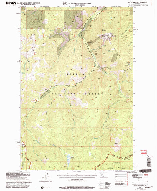 Classic USGS Bison Mountain Montana 7.5'x7.5' Topo Map Image