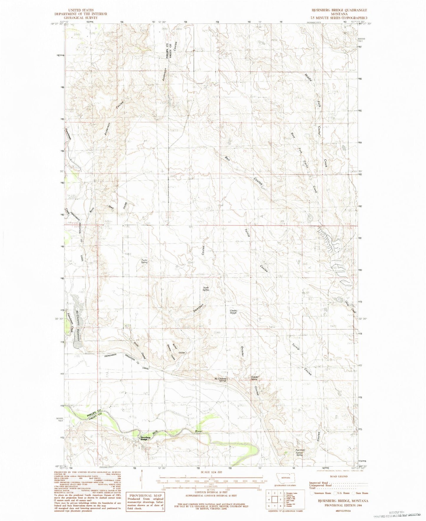 Classic USGS Bjornberg Bridge Montana 7.5'x7.5' Topo Map Image