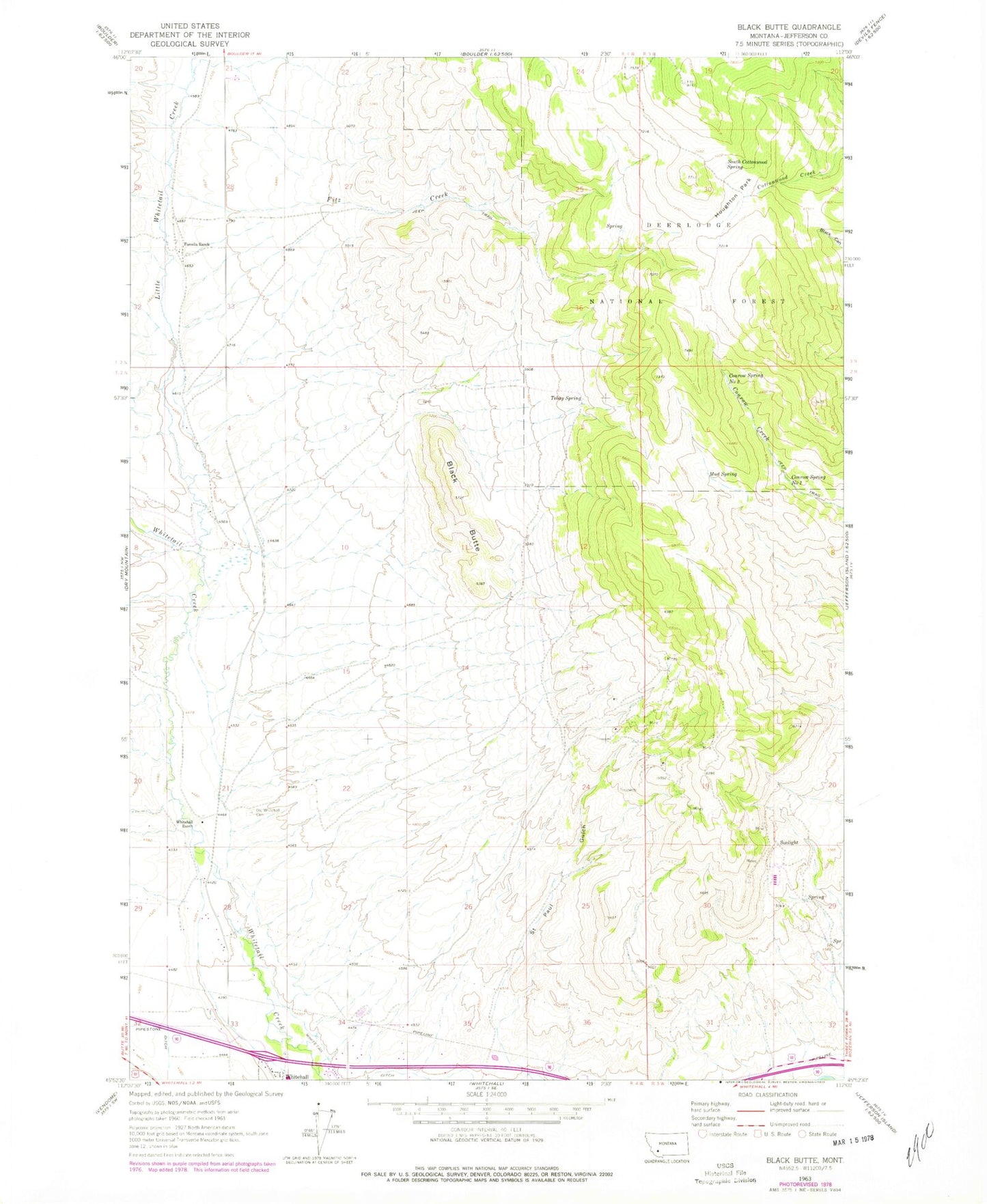 Classic USGS Black Butte Montana 7.5'x7.5' Topo Map Image
