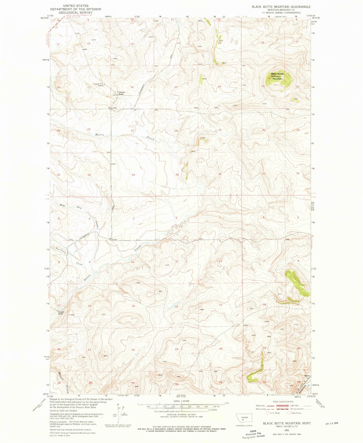 Classic USGS Black Butte Mountain Montana 7.5'x7.5' Topo Map Image