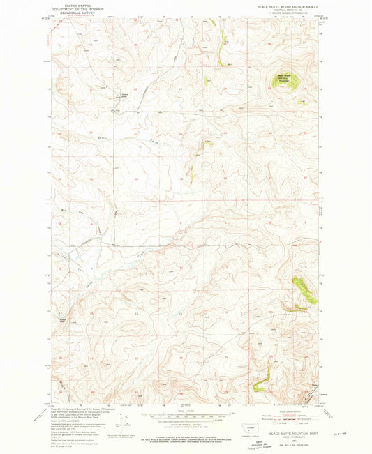 Classic USGS Black Butte Mountain Montana 7.5'x7.5' Topo Map Image