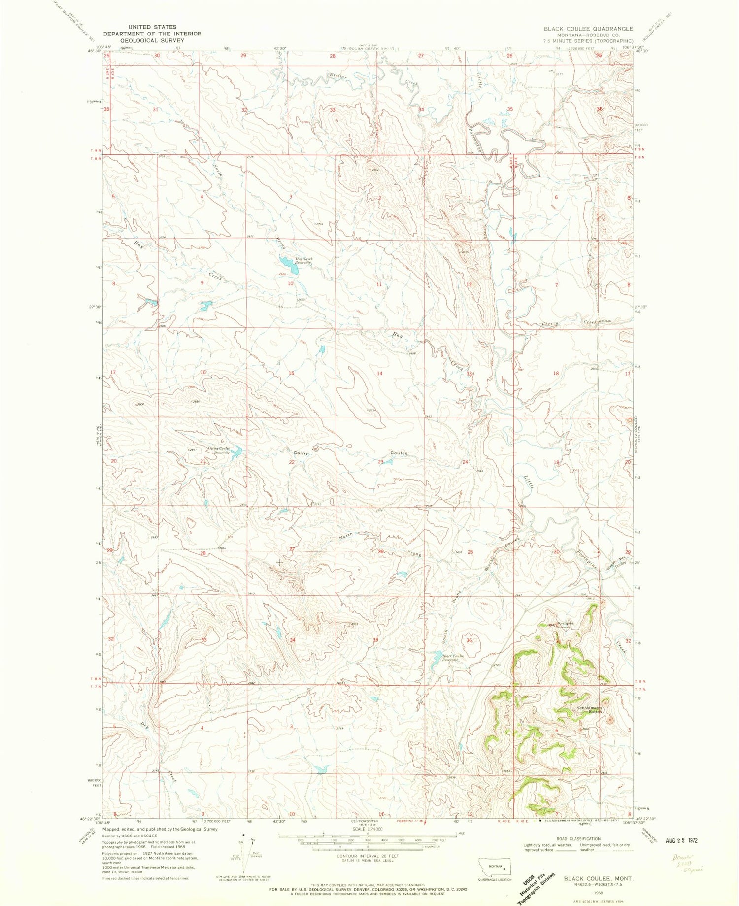 Classic USGS Black Coulee Montana 7.5'x7.5' Topo Map Image