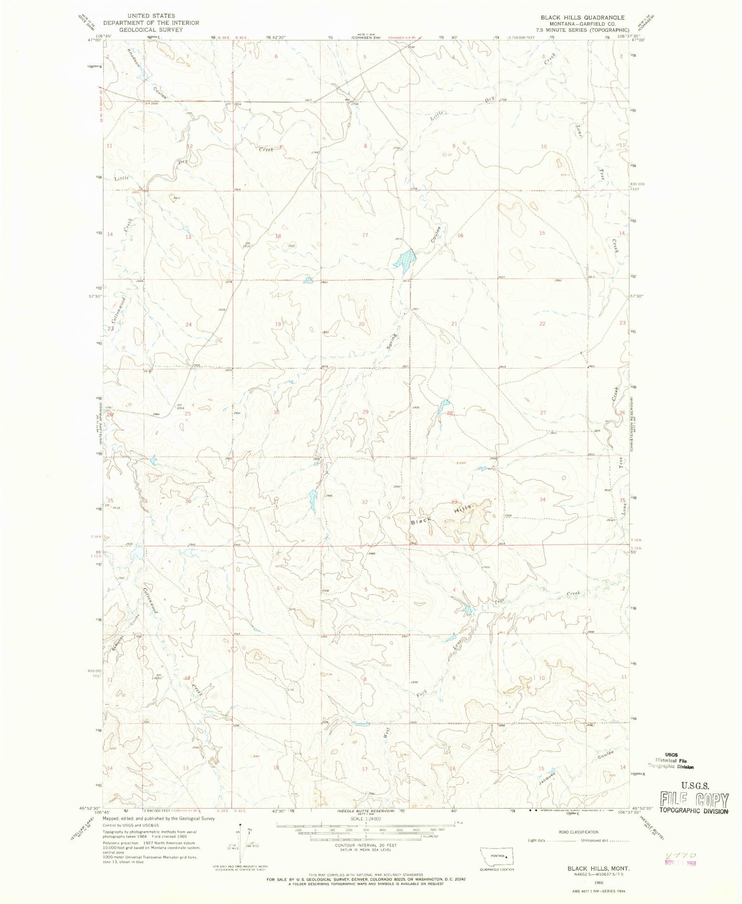 Classic USGS Black Hills Montana 7.5'x7.5' Topo Map Image