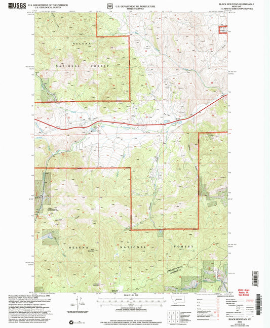 Classic USGS Black Mountain Montana 7.5'x7.5' Topo Map Image