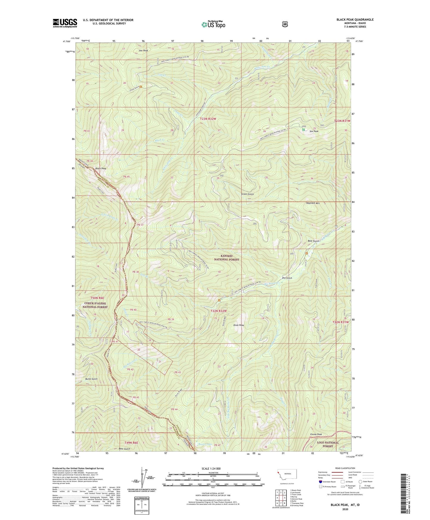 Black Peak Montana US Topo Map Image