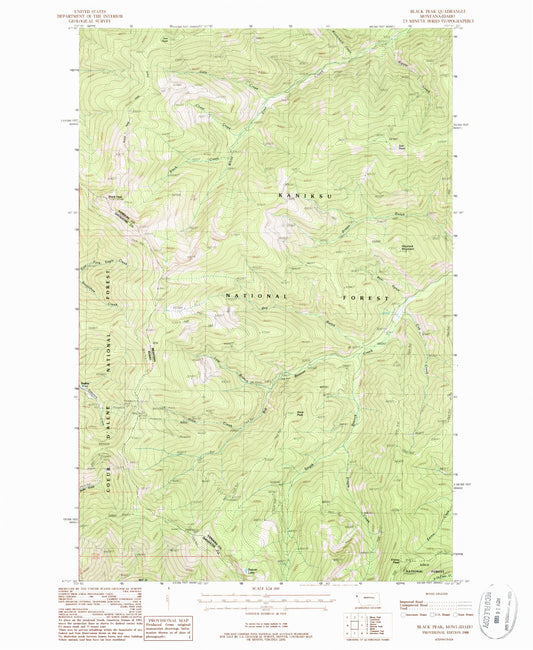 Classic USGS Black Peak Montana 7.5'x7.5' Topo Map Image