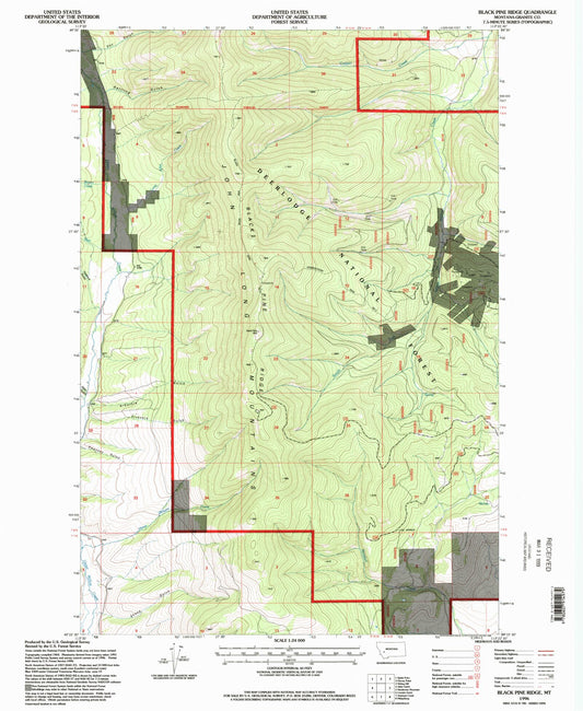 Classic USGS Black Pine Ridge Montana 7.5'x7.5' Topo Map Image