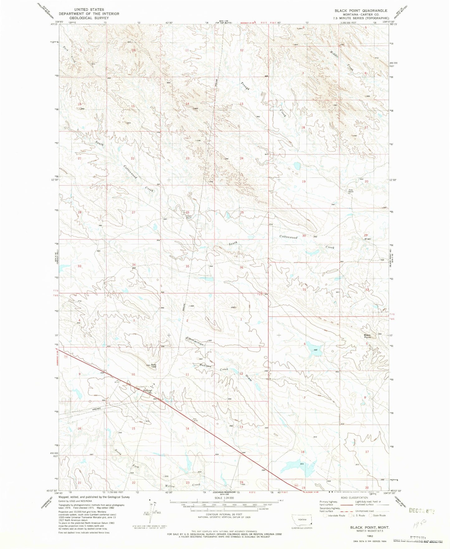 Classic USGS Black Point Montana 7.5'x7.5' Topo Map Image
