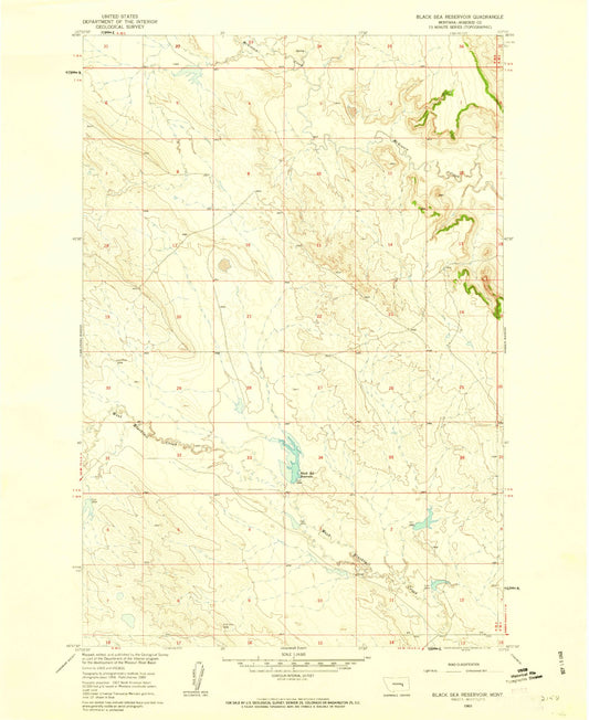 Classic USGS Black Sea Reservoir Montana 7.5'x7.5' Topo Map Image