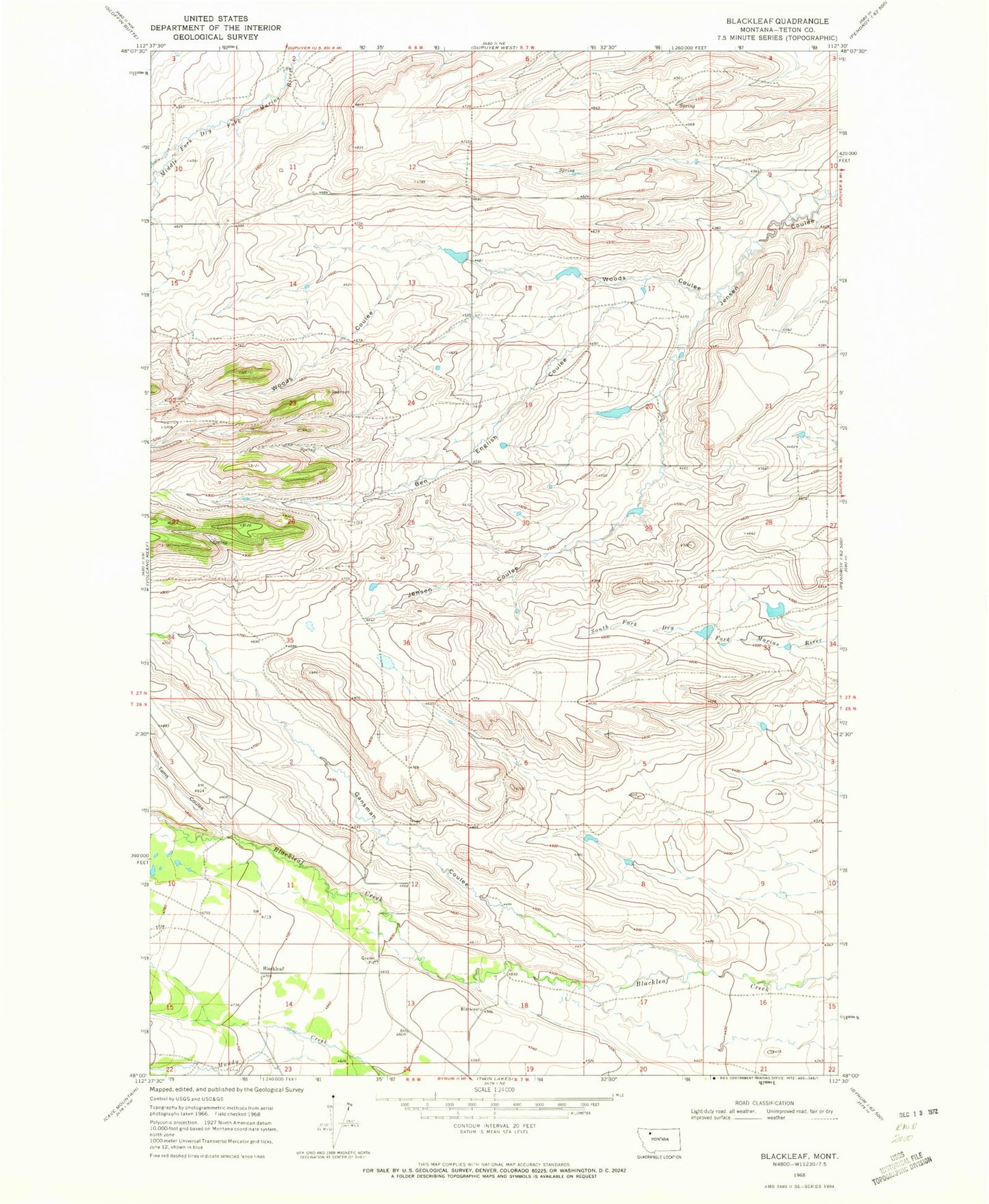 Classic USGS Blackleaf Montana 7.5'x7.5' Topo Map Image