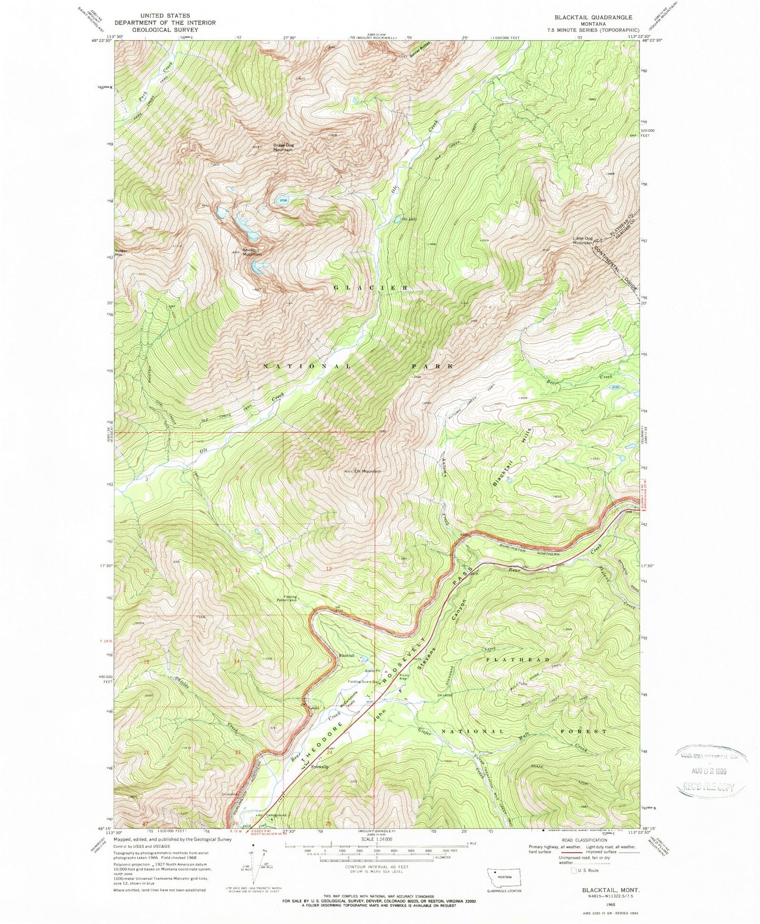 Classic USGS Blacktail Montana 7.5'x7.5' Topo Map Image