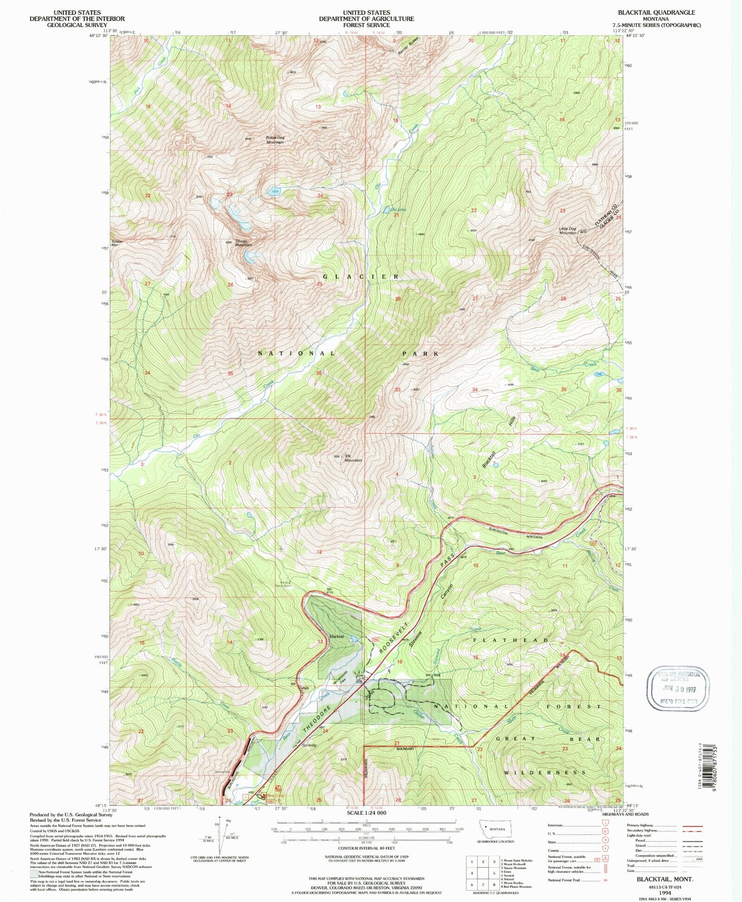 Classic USGS Blacktail Montana 7.5'x7.5' Topo Map Image