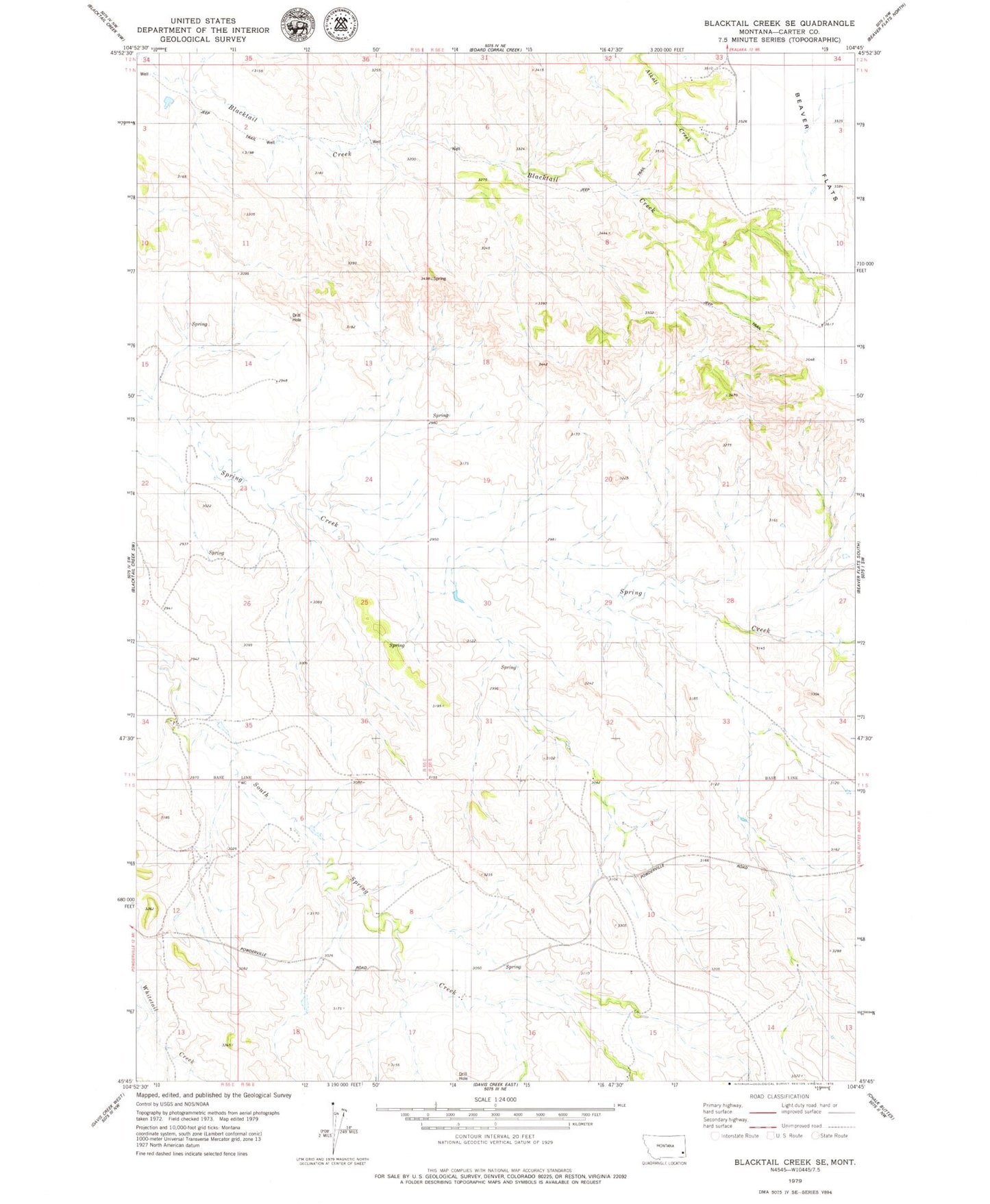 Classic USGS Blacktail Creek SE Montana 7.5'x7.5' Topo Map Image