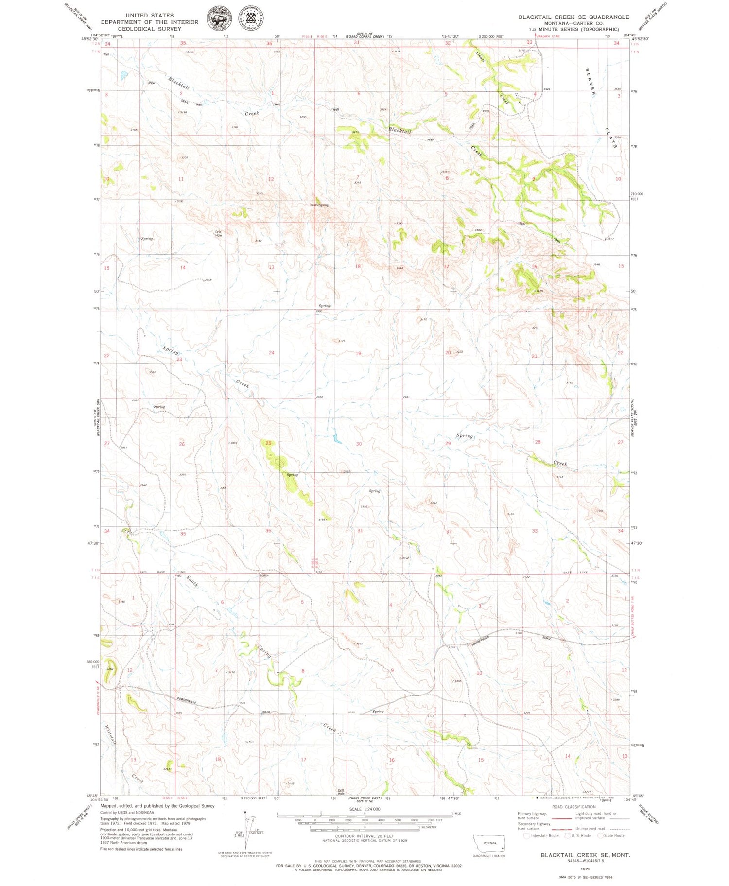 Classic USGS Blacktail Creek SE Montana 7.5'x7.5' Topo Map Image