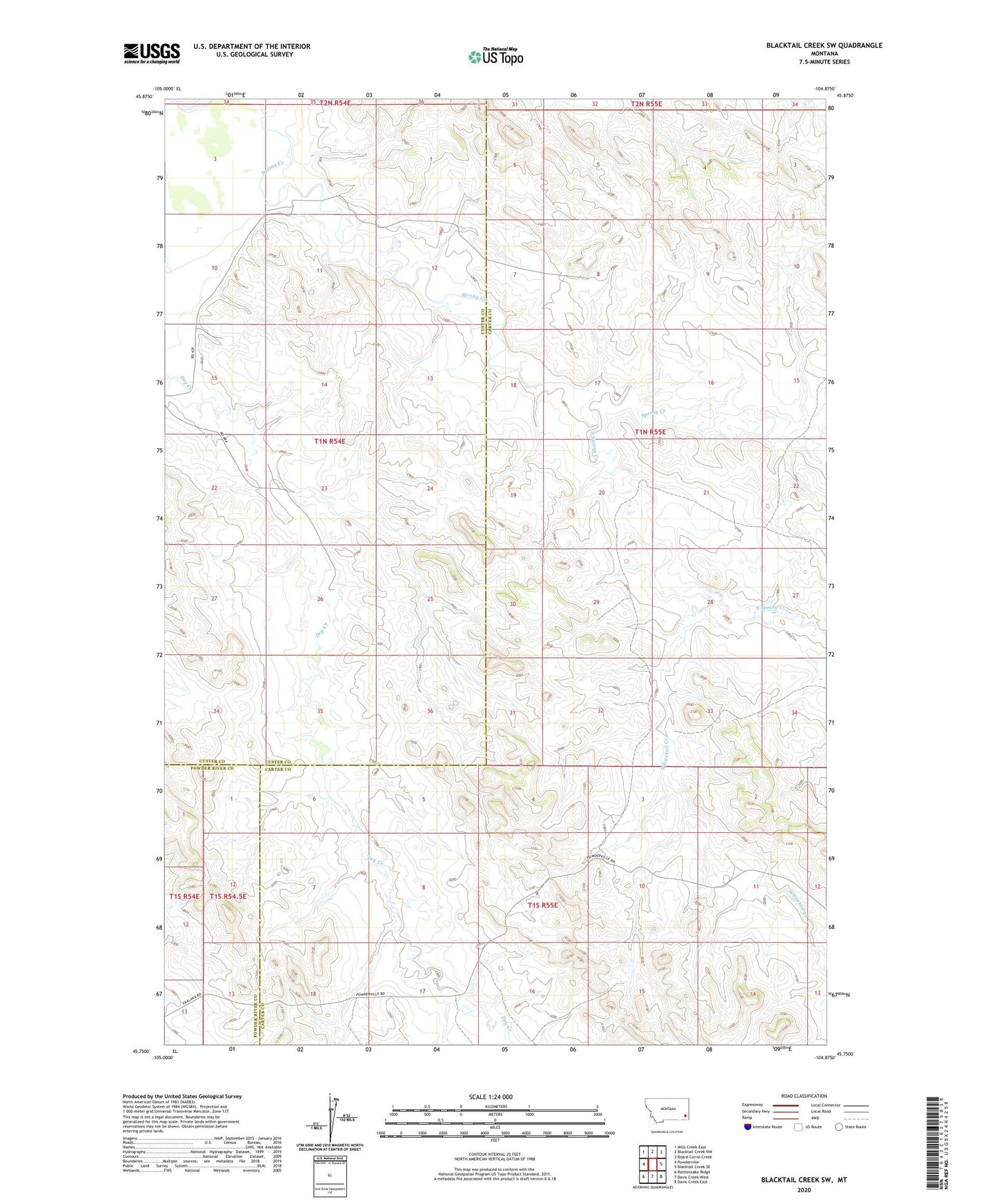 Blacktail Creek SW Montana US Topo Map Image
