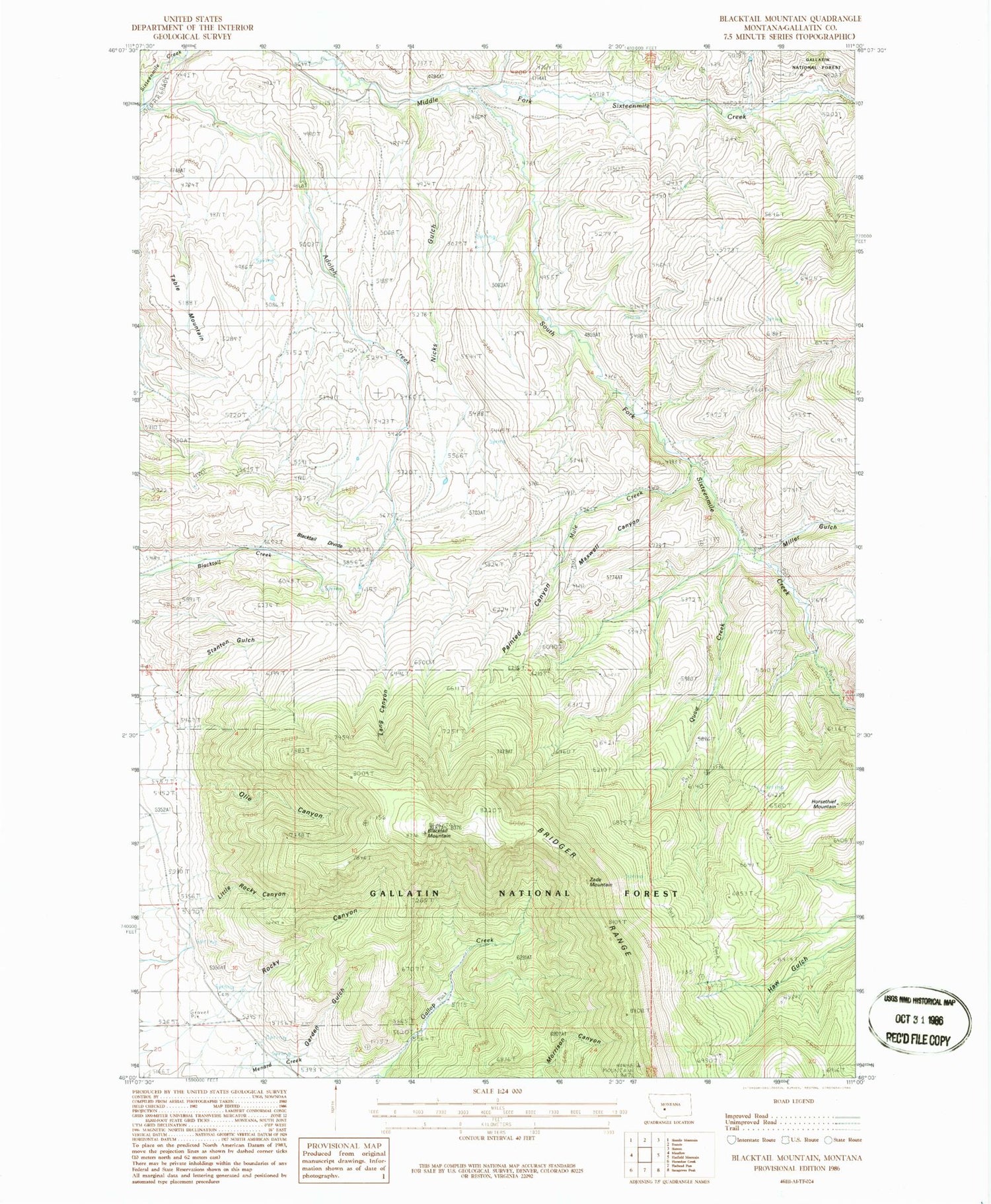 Classic USGS Blacktail Mountain Montana 7.5'x7.5' Topo Map Image