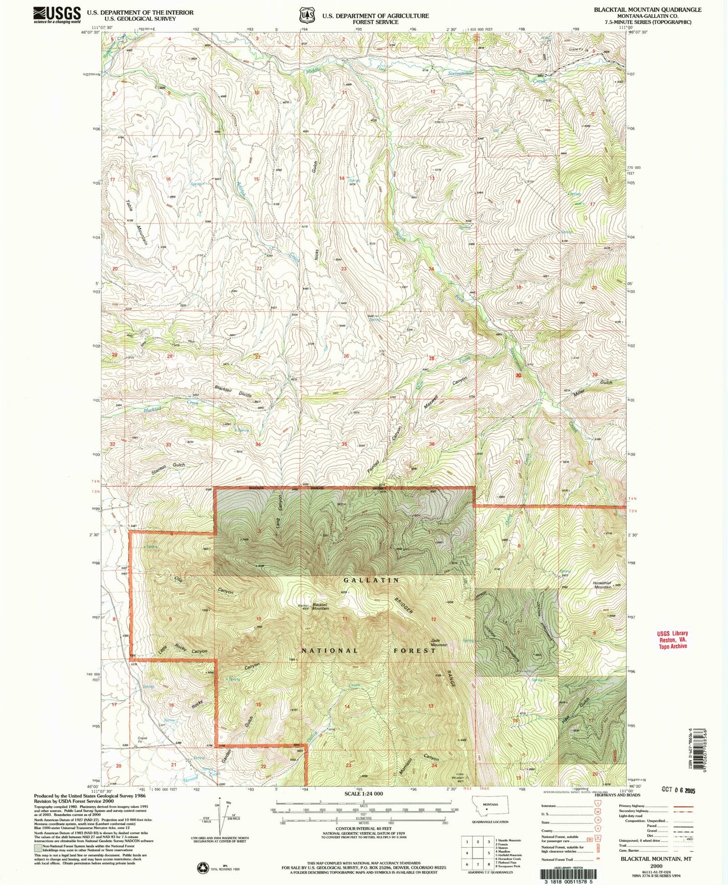 Classic USGS Blacktail Mountain Montana 7.5'x7.5' Topo Map Image
