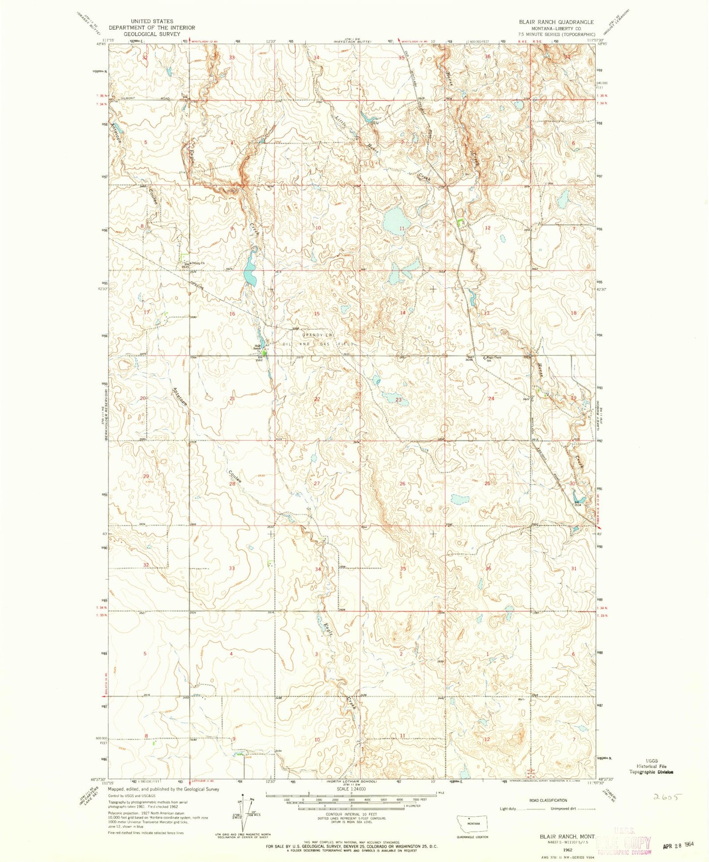 Classic USGS Blair Ranch Montana 7.5'x7.5' Topo Map Image