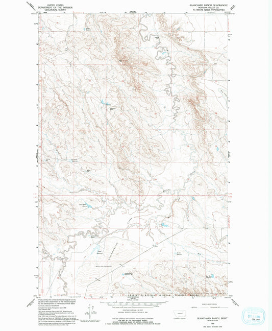 Classic USGS Blanchard Ranch Montana 7.5'x7.5' Topo Map Image