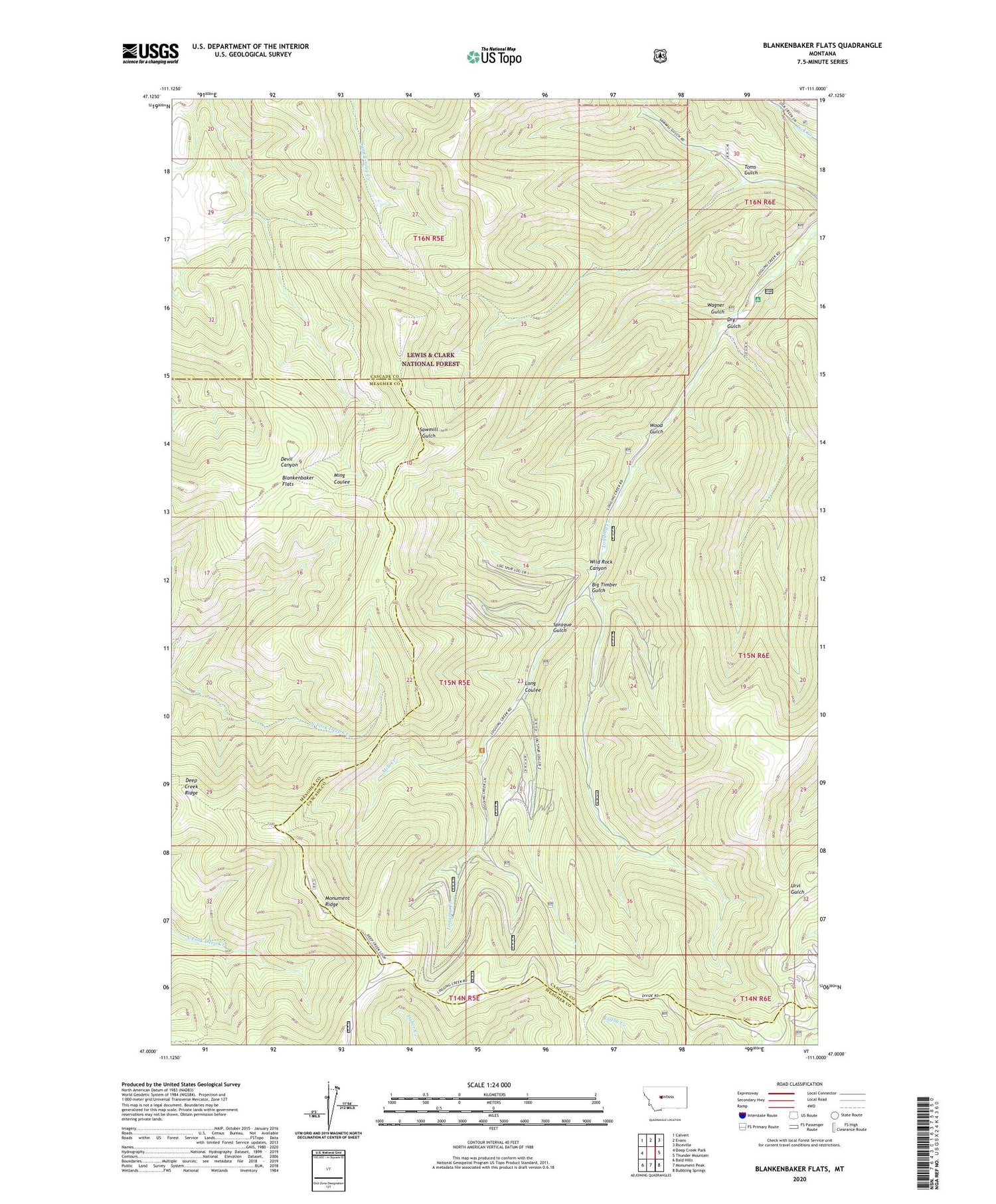 Blankenbaker Flats Montana US Topo Map Image