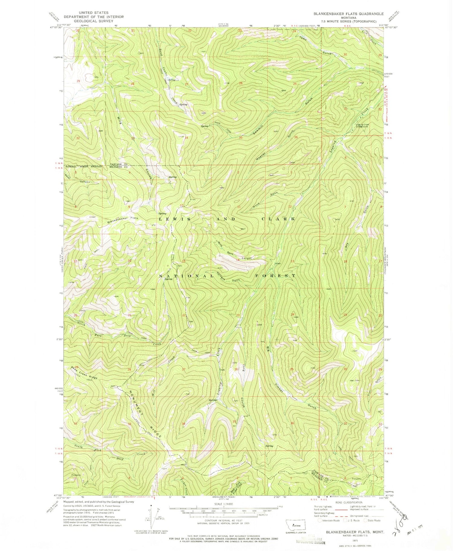 Classic USGS Blankenbaker Flats Montana 7.5'x7.5' Topo Map Image