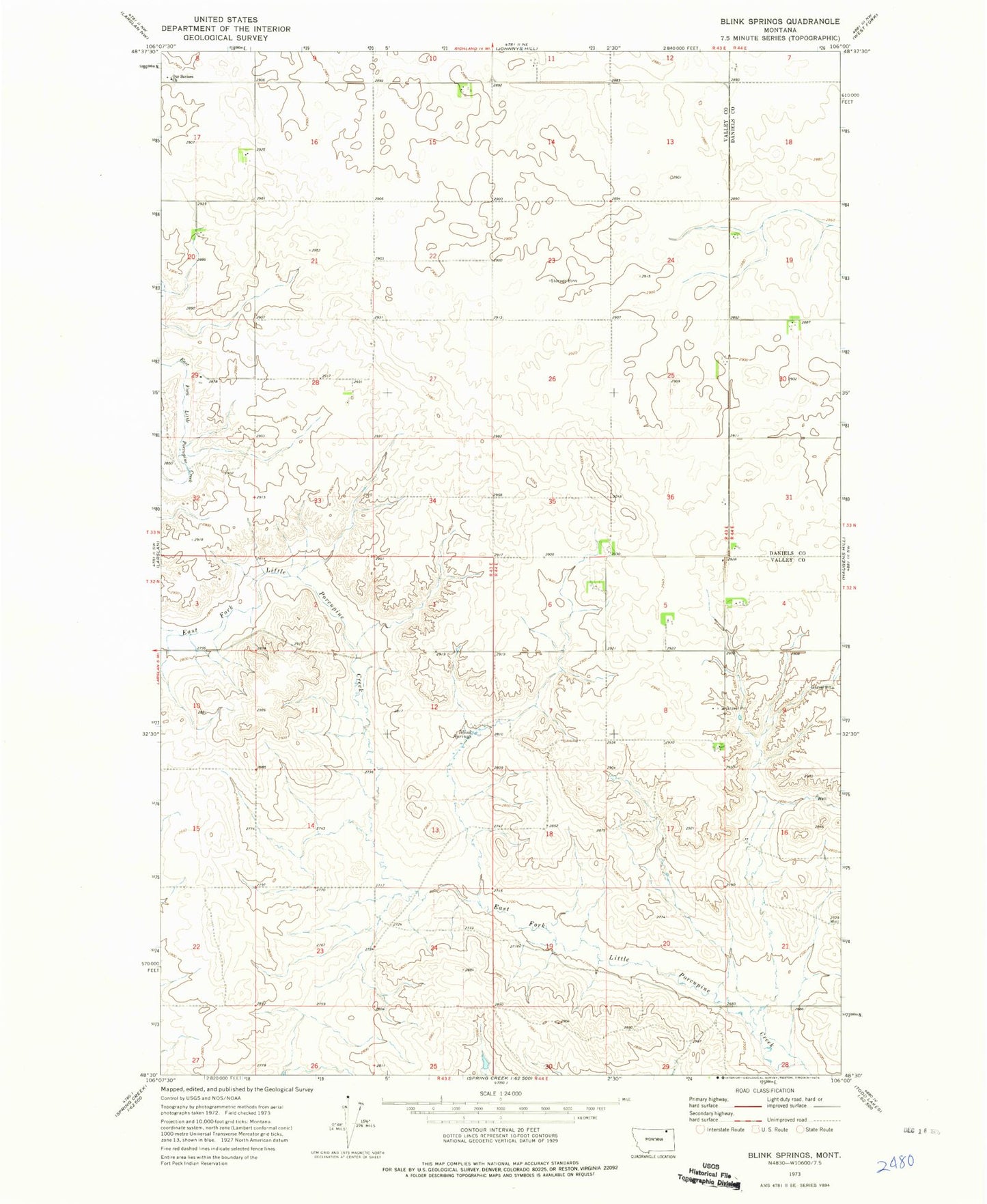 Classic USGS Blink Springs Montana 7.5'x7.5' Topo Map Image