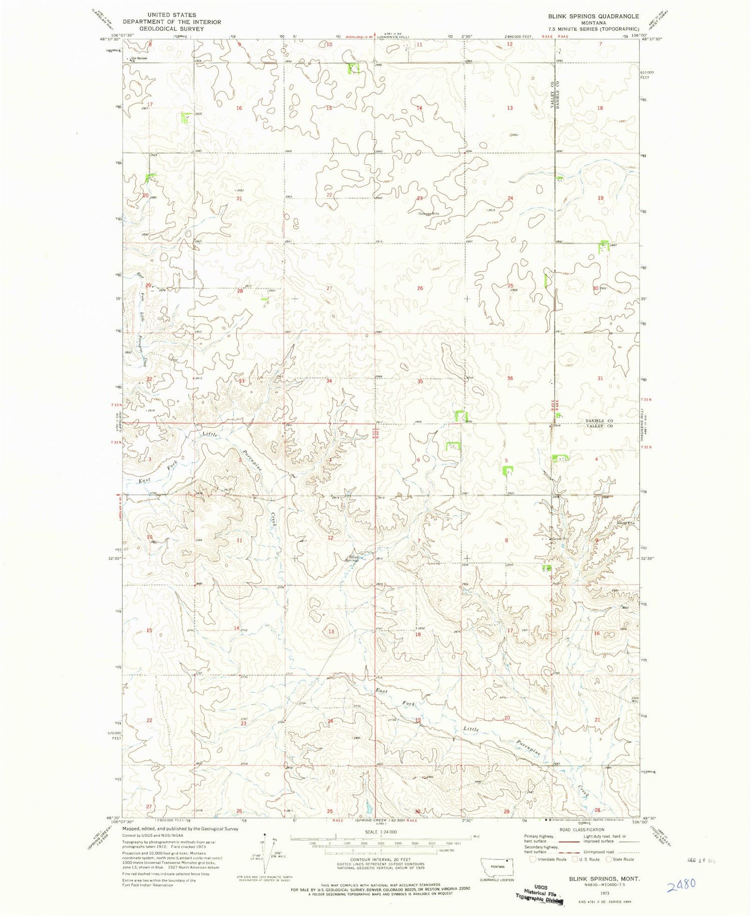 Classic USGS Blink Springs Montana 7.5'x7.5' Topo Map Image