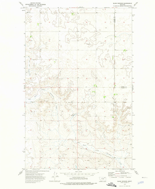 Classic USGS Blink Springs Montana 7.5'x7.5' Topo Map Image