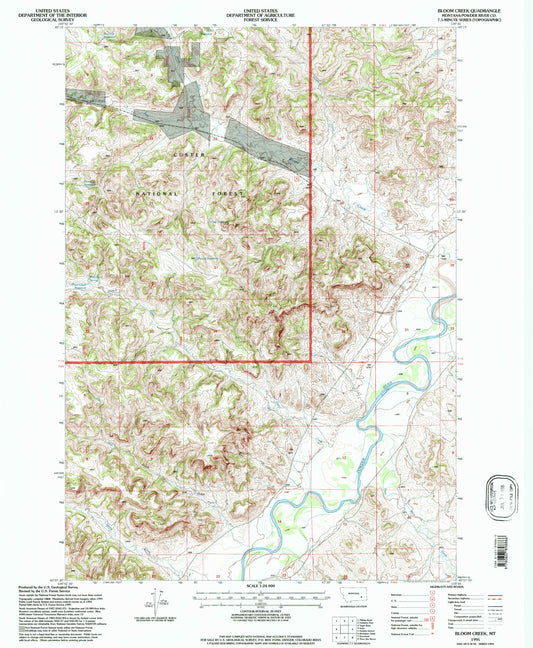 Classic USGS Bloom Creek Montana 7.5'x7.5' Topo Map Image